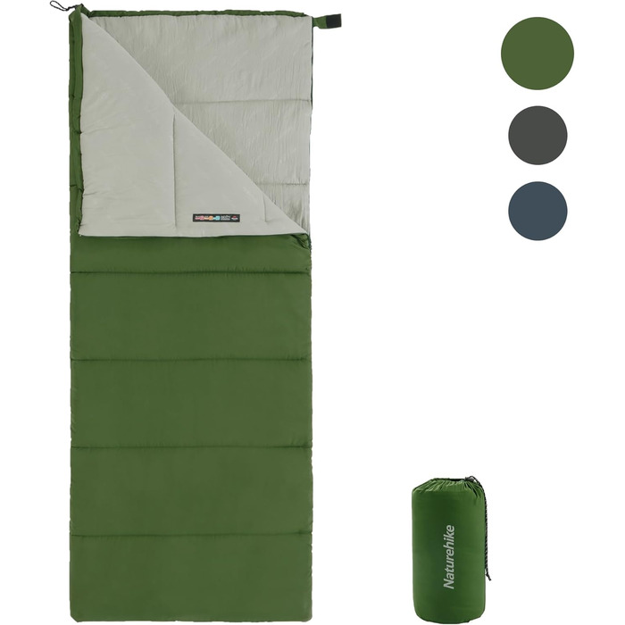 Спальний мішок Naturehike для дорослих, легкий прямокутний, з'єднувальний, 3-сезонний, для кемпінгу та піших прогулянок (зелений)