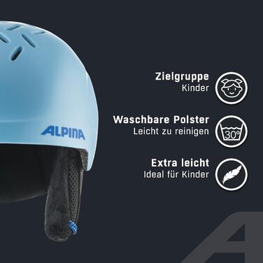 Дитячий гірськолижний шолом ALPINA PIZI з регулюванням розміру та знімними накладками на вуха, M (51-55 см), smoke-blue matt