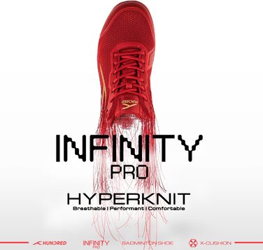 Бадмінтонне взуття HUNDRED Infinity Pro для чоловіків | Червоно-золотий колір, 44 EU | Поліестер/Сітка | Для бадмінтону, тенісу, сквошу, настільного тенісу, баскетболу та падел-тенісу