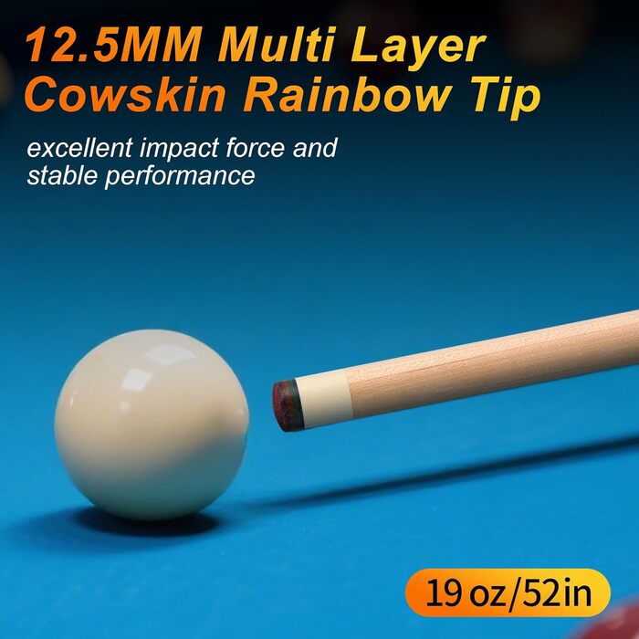 AKLOT Більярдний кий професійний з телескопічним подовженням, канадська береза, кейс, 147 см, 538 г (срібний)