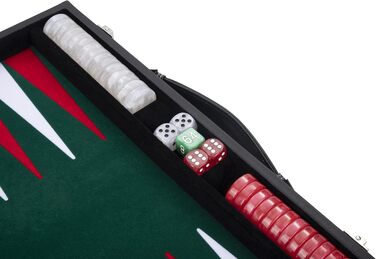 Набір для гри в нарди Engelhart PRO 45.5 см, високоякісні матеріали, перламутрові кості й фішки, зелений/червоний/білий