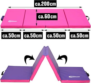 Складаний гімнастичний мат EYEPOWER 200x60 см, товщина 5 см – м'який мат для акробатики, йоги, занять спортом, безпеки дітей, для дому та вулиці
