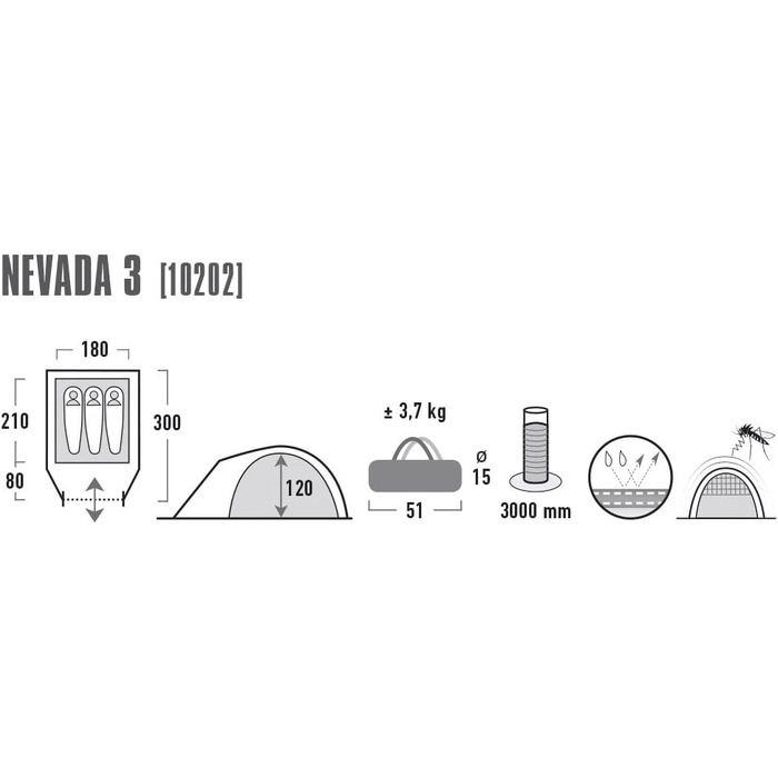 Намет High Peak Nevada 3: Куполоподібний намет для кемпінгу на 3 особи з тамбуром, двошаровий, водонепроникний, з вентиляцією та захистом від комарів (сірий/червоний)