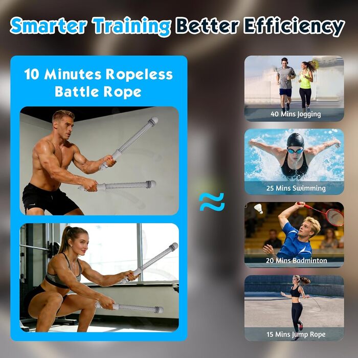 Битва мотузки TOGETDREAM: регульовані канати для тренувань без мотузки, для спалювання жиру, кардіо та силових тренувань (сірий)