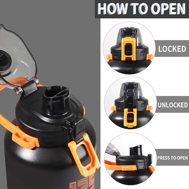 Термобутилка Wenlim 1.8 л з нержавіючої сталі з трубочкою, BPA-free, герметична спортивна пляшка для кави та чаю, чорна