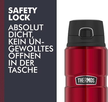 Термос-бутилка з нержавіючої сталі THERMOS STAINLESS KING 0,7 л, червона, Safe Flow кришка, зберігає тепло 15 годин/холод 24 години, для води і чаю, без BPA, підходить для посудомийної машини