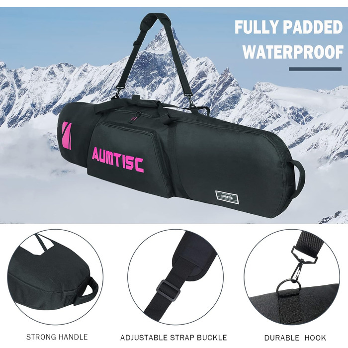 Сумка для сноуборду AUMTISC: містка, для зберігання та транспортування сноуборду та спорядження, рожева, 155 см