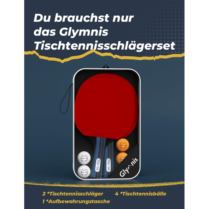 Набір для пінг-понгу Glymnis: 2 ракетки, 4 м'ячі, сумка. Підходить для початківців, сімей та професіоналів