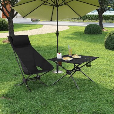 Стіл для кемпінгу WOLTU: легкий, складаний, з підстаканниками, для пікніків, подорожей та відпочинку на природі (чорний)