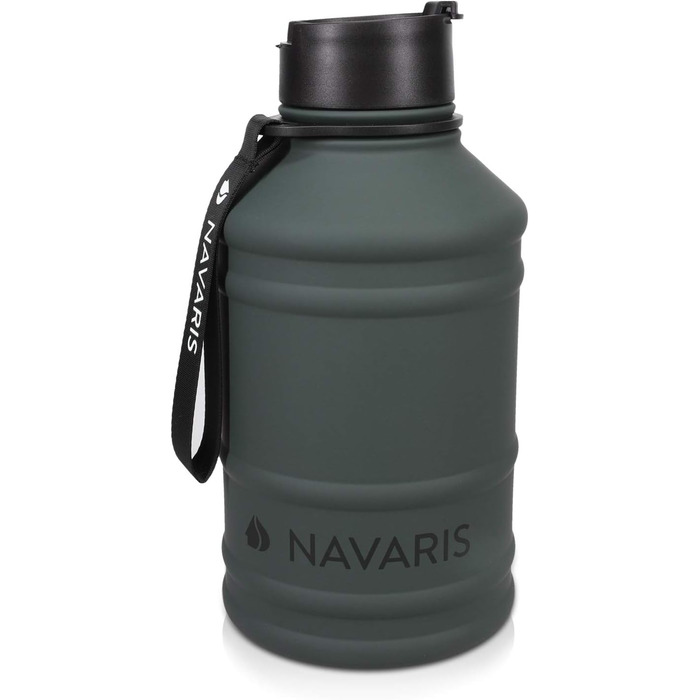 Navaris Фітнес пляшка для води 2,2 л з нержавіючої сталі, спортивна питна пляшка для тренувань, BPA Free, антрацит