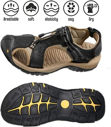 Чоловічі сандалі Asifn для хайкінгу та активного відпочинку, шкіра, закритий носок, чорні (41/42 EU)