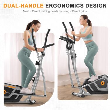 Еліптичний тренажер Crosstrainer 3-в-1 з LCD-монітором, 16 рівнів навантаження та 6 кг маховиком (Оранжевий + Срібний)