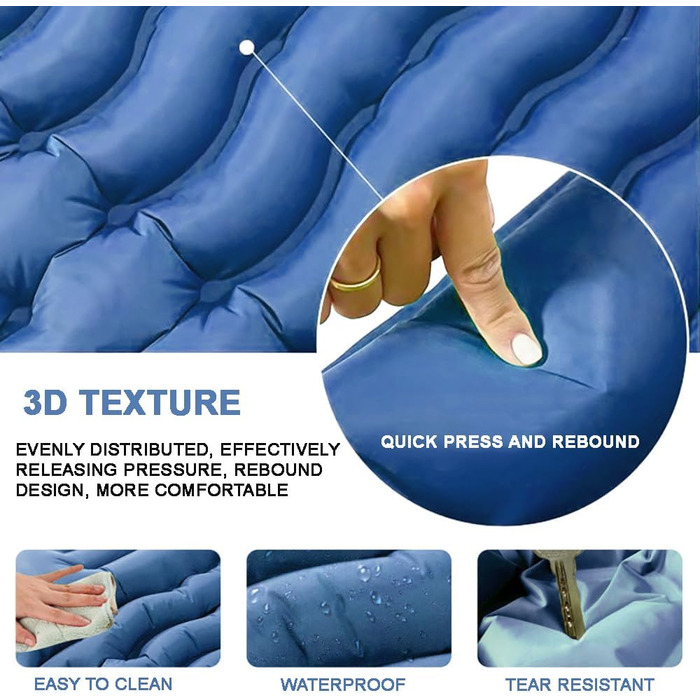 Саморозкладальний килимок для кемпінгу YuanDiann 200x140 см на 2 особи, ультралегкий, з помпою та подушкою, блакитний