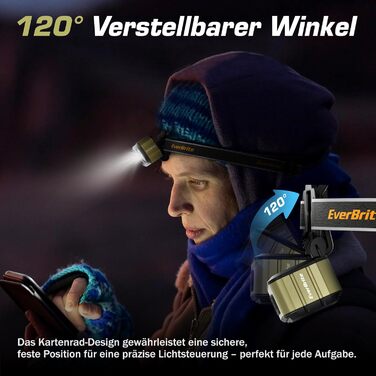 EverBrite LED налобний ліхтар: перезаряджуваний, 45г, IP67, 7 режимів, червоне та зелене світло для бігу, туризму, кемпінгу