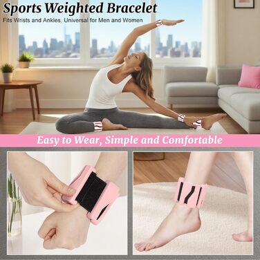 Набір манжет для ваги 2 шт. (0,46 кг кожна), регульовані ваги для зап'ястя, фітнес-браслети з вагою, ваги для ніг для танців, балету, пілатесу, кардіо, аеробіки, ходьби, зелені (рожеві)