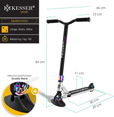 Трюковий самокат KESSER X-Limit-Pro 360° з підніжкою, підшипниками ABEC 9, 110 мм PU колесами, для дітей і дорослих