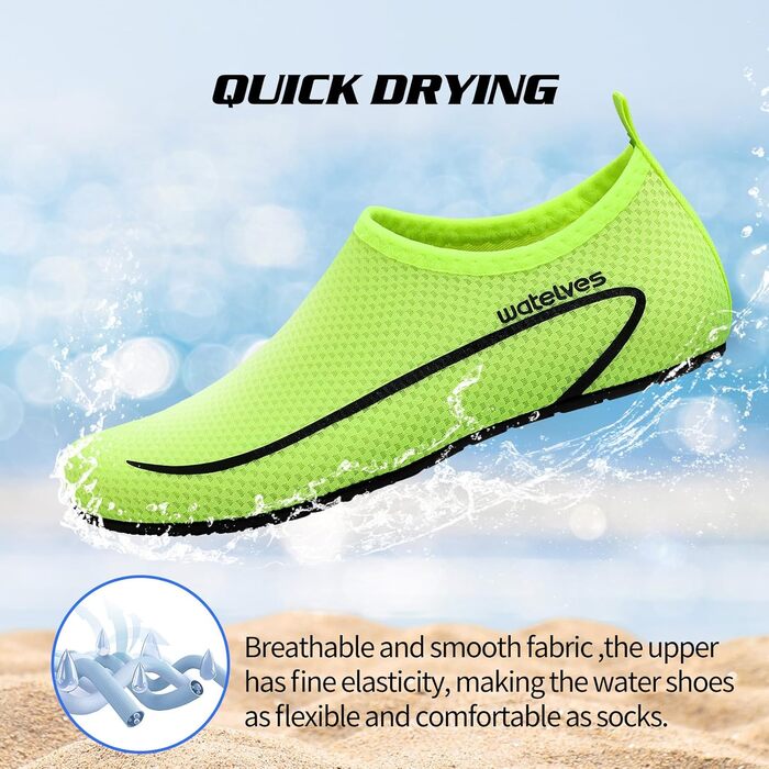 Водні черевики для плавання та відпочинку WateLves: дихаючі, швидковисихаючі, унісекс, 34-47 EU, світло-зелені