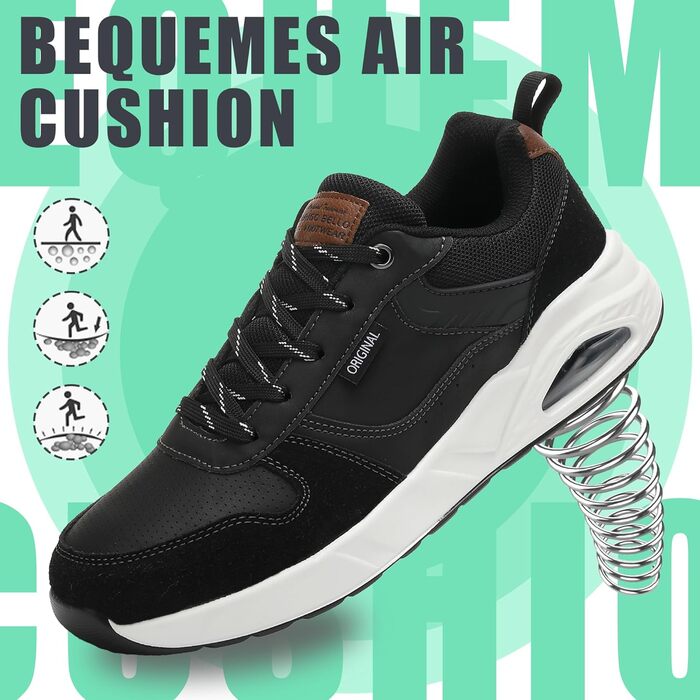 Sneaker TARELO для чоловіків: кросівки з повітряною подушкою, спортивні, зручні, дихаючі, легкі, для тенісу, зелені (чорні), 46 EU