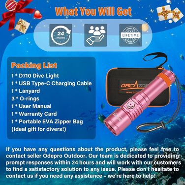 Ліхтар підводний LED Orcatorch DC710, 3000 люмен, USB-C, IP68, 150м, рожевий