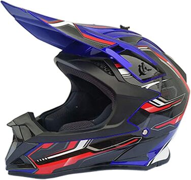 Мотошолом YASE Cross для мотокросу/ендуро/даунхілу, повний захист обличчя, з окулярами, для мопеда/ATV/MTB (чорний/синій/червоний, M (54-55 см))