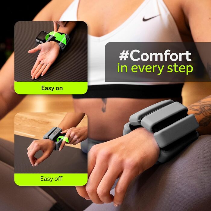 Регульовані вантажі на зап'ястя Fizyo – комплект з 2 шт. Міцні та портативні вантажі для зап'ястя та щиколоток для йоги, танців, балету, пілатесу, кардіо, аеробіки, ходьби (Сірий, 2x225г)