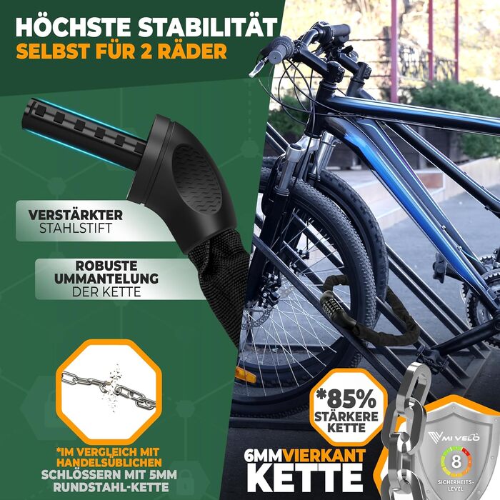 Замок для велосипеда MIVELO Kettenschloss - висока безпека, 90 см, з кодовим замком (PIN)