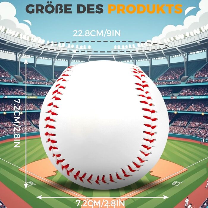 Професійні бейсбольні м'ячі 9 дюймів, ручна робота, дерев'яний/гумовий керн, для дорослих та юнаків, 3 шт.
