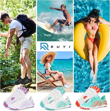 RUYI Взуття для пішоходів без шкарпеток унісекс, швидковисихаюче, для плавання, м'яке, легке, трейлраннінг, фітнес, з неслизькою підошвою та широкою передньою частиною (A09 Білий/Фіолетовий, 41 EU)