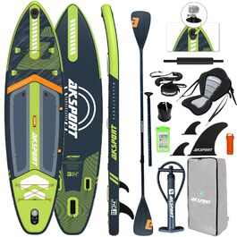 SUP дошка AKSPORT 11' надувна з комплектом аксесуарів, 34 дюйми, антиковзке покриття, для дорослих та підлітків (чорно-зелена)