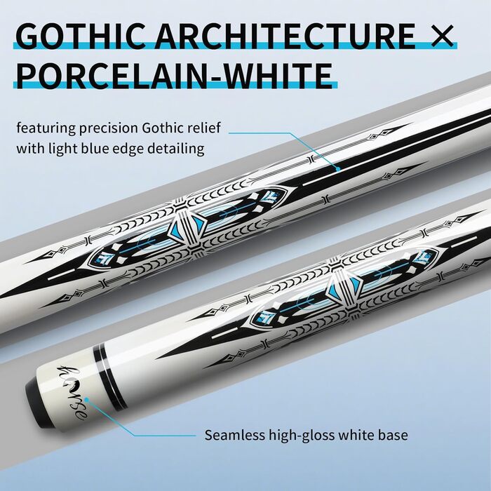 Більярдний кий Horse Billiard з наконечниками 13 мм, 147 см, включає рукавички та крейду, для дорослих, дизайн Gotik, Ahorn/Eschenholz