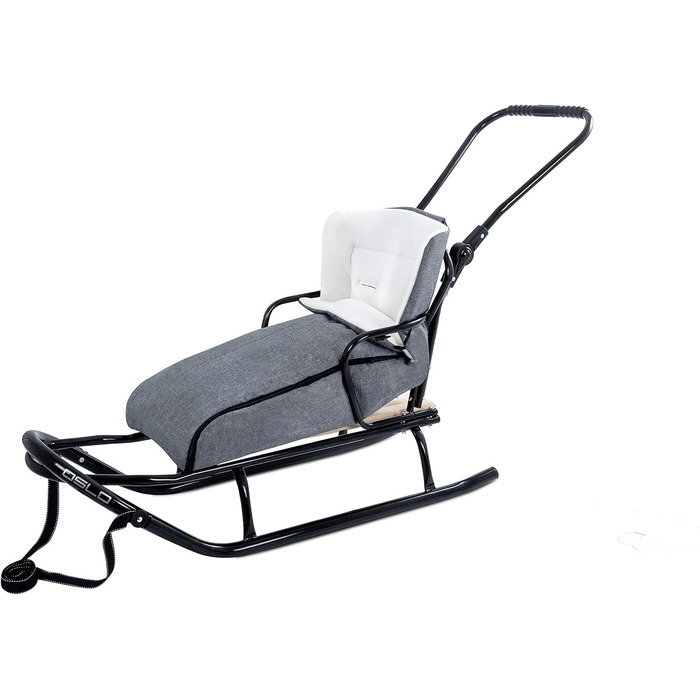 Металевий санний Oslo з підніжкою, ременями безпеки, ручкою для штовхання та мішком для ніг. Ідеальний для дітей та дорослих. Максимальне навантаження 120 кг. Колір: сірий