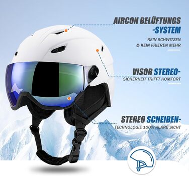 Шолом для лиж та сноуборду з маскою UV400, білий, унісекс, M