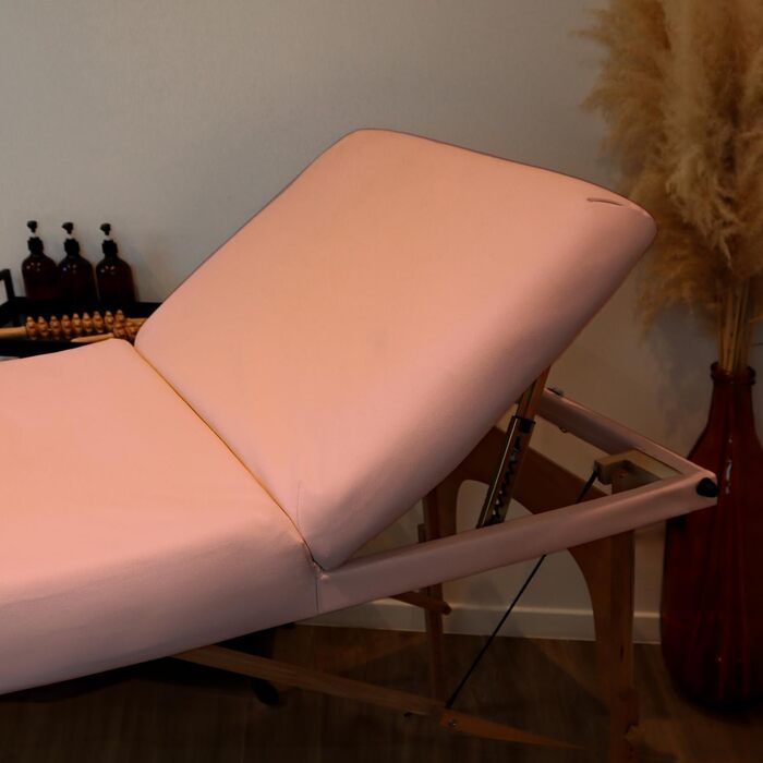 Vivezen Складаний 3-секційний масажний стіл з дерева з Reiki-панеллю, аксесуарами та сумкою, пастельно-рожевий