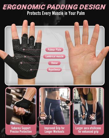 Рукавички для фітнесу COFIT: дихаючі, з підтримкою зап'ястя, для жінок та чоловіків, тренування, важка атлетика, спортзал, бодібілдинг, рожеві, розмір M