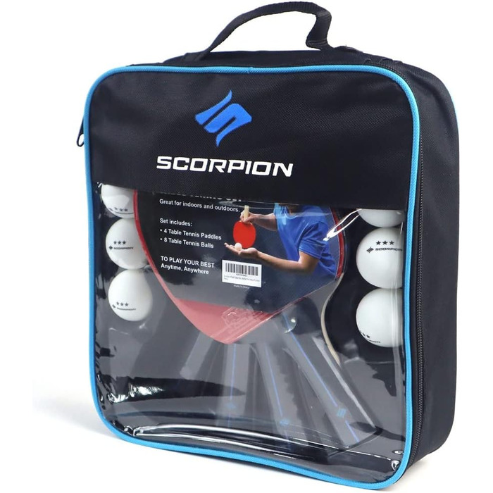 Набір для пінг-понгу Scorpion: 2 або 4 ракетки, м'ячі, 5 шарів дерева, професійний рівень