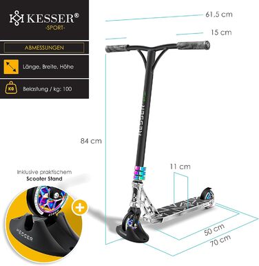 Трюковий самокат KESSER GT-Limit 360°, з підніжкою, підшипниками ABEC 9, 110 мм PU колесами, для дітей та дорослих