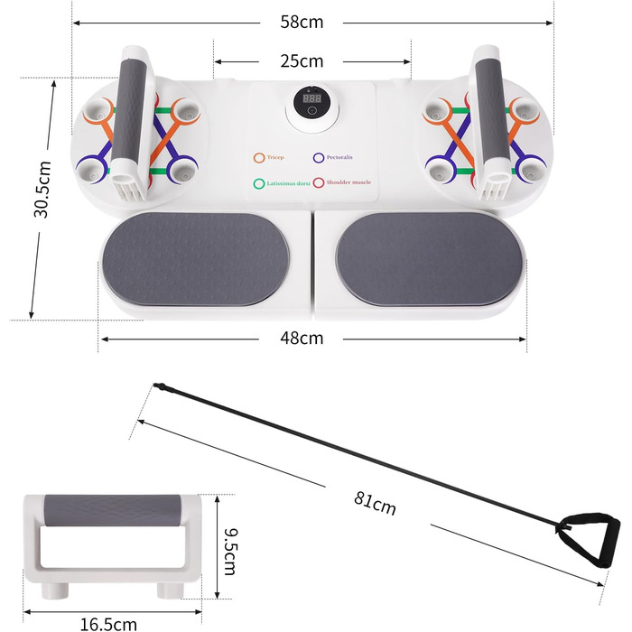 Набір для віджимань Dnkelar 3-в-1, фітнес-дошка для тренування всього тіла, з ручками для віджимань та еспандером, обладнання для дому, білий