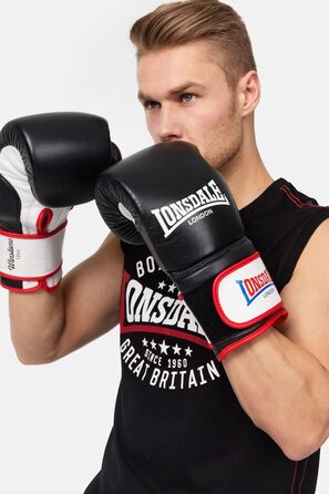Боксерські рукавички Lonsdale WINSTONE шкіряні, чорні/білі/червоні, 14 унцій