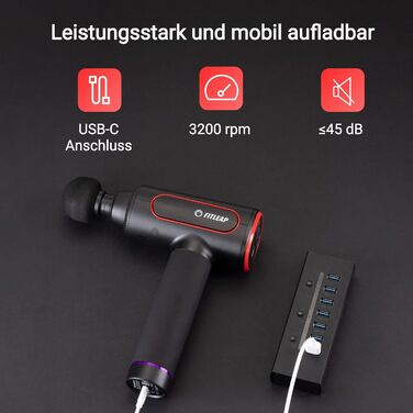 Масажний пістолет Fitleap Pro з 6 насадками та 6 режимами, 3200 об/хв, USB-C, для масажу м'язів шиї, спини, плечей і ніг