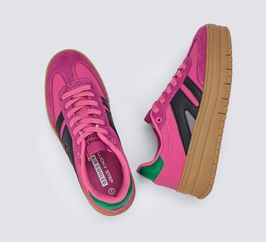 Кросівки LUCKY STEP Plateau Sneaker для жінок - платформа, канвас, ретро стиль, низький профіль, комфортні для повсякденного носіння, бежево-зелені (36 EU, фуксія, чорний)
