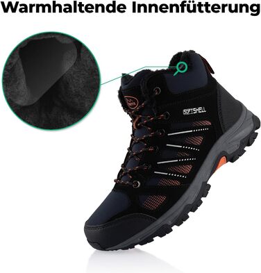 Черевики для піших прогулянок Softshell для жінок та чоловіків, зимові, утеплені, розмір 38 EU, темно-синій, чорний, помаранчевий