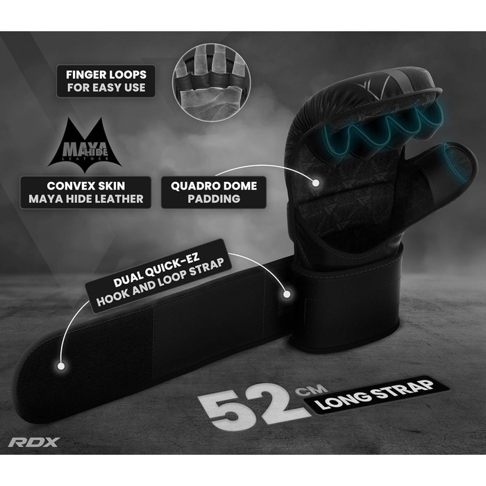 Боксерські рукавички RDX для MMA, Grappling, Muay Thai, Kickboxen, Freefight, Sparring. Шкіра Maya Hide, чорний колір, розмір L-XL
