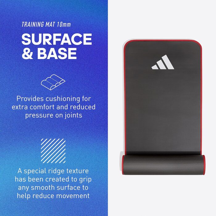 Фітнес-килимок для тренувань adidas, товщина 10 мм, 183x61 см, з ременем для перенесення, червоний
