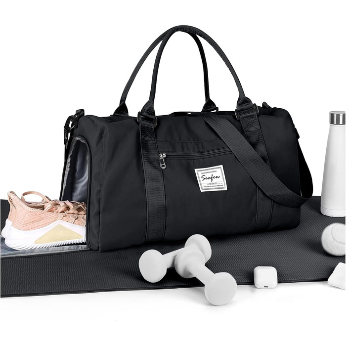 Спортивна сумка HYC00 для жінок та чоловіків, дорожня/гімнастична/йога сумка з відділенням для мокрого одягу та взуття, чорна
