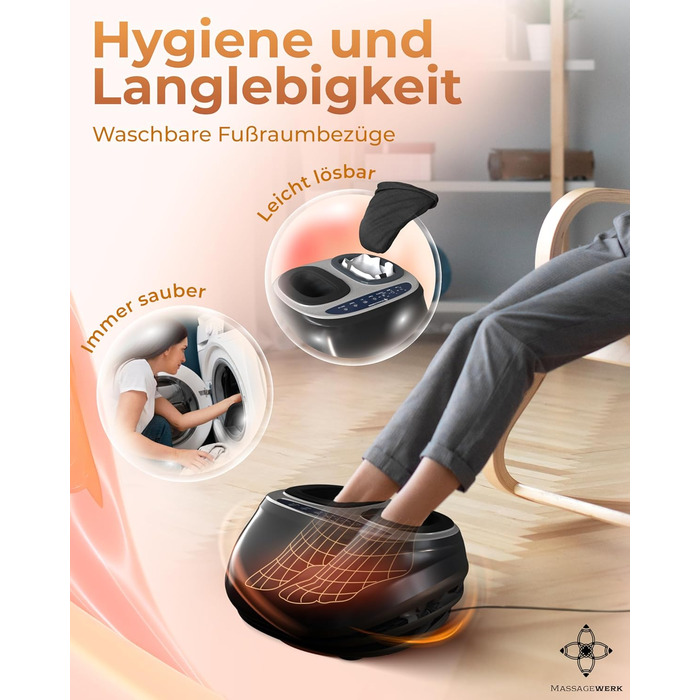 Електричний масажер для ніг MASSAGEWERK® Premium з EMS, шиацу, вібрацією та підігрівом, для покращення кровообігу, знеболення при п’ятковій шпорі та невропатії, до розміру 45