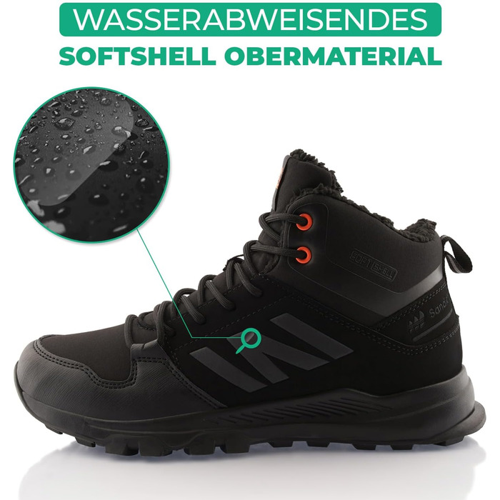 Черевики для ходьби жіночі та чоловічі, зимові, утеплені, Softshell, 43 EU, чорний/оранжевий