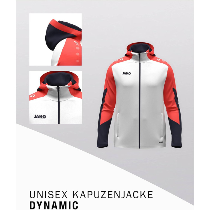 Чоловіча спортивна куртка з капюшоном JAKO Dynamic (S, білий/корал/темно-синій)