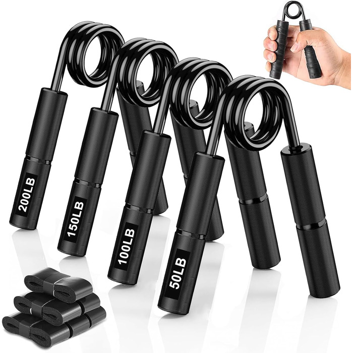 Набір з 4 еластичних тренажерів для рук та пальців, регулювання опору 22.5-90 кг, для спортсменів та відновлення, неслизьке покриття