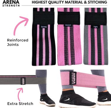 Стрічки для фітнесу Arena Strength Fabric Booty Bands для стегон та сідниць | Стрічки опору для ніг та сідниць | Збірник вправ та чохол (Легкі, Середні, Важкі)