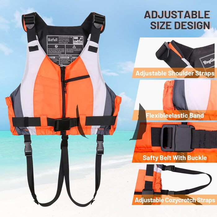 Спасальний жилет Zeraty для дорослих XL/XXL, помаранчевий. Підходить для риболовлі, вітрильного спорту, серфінгу, катання на човні та каяках.